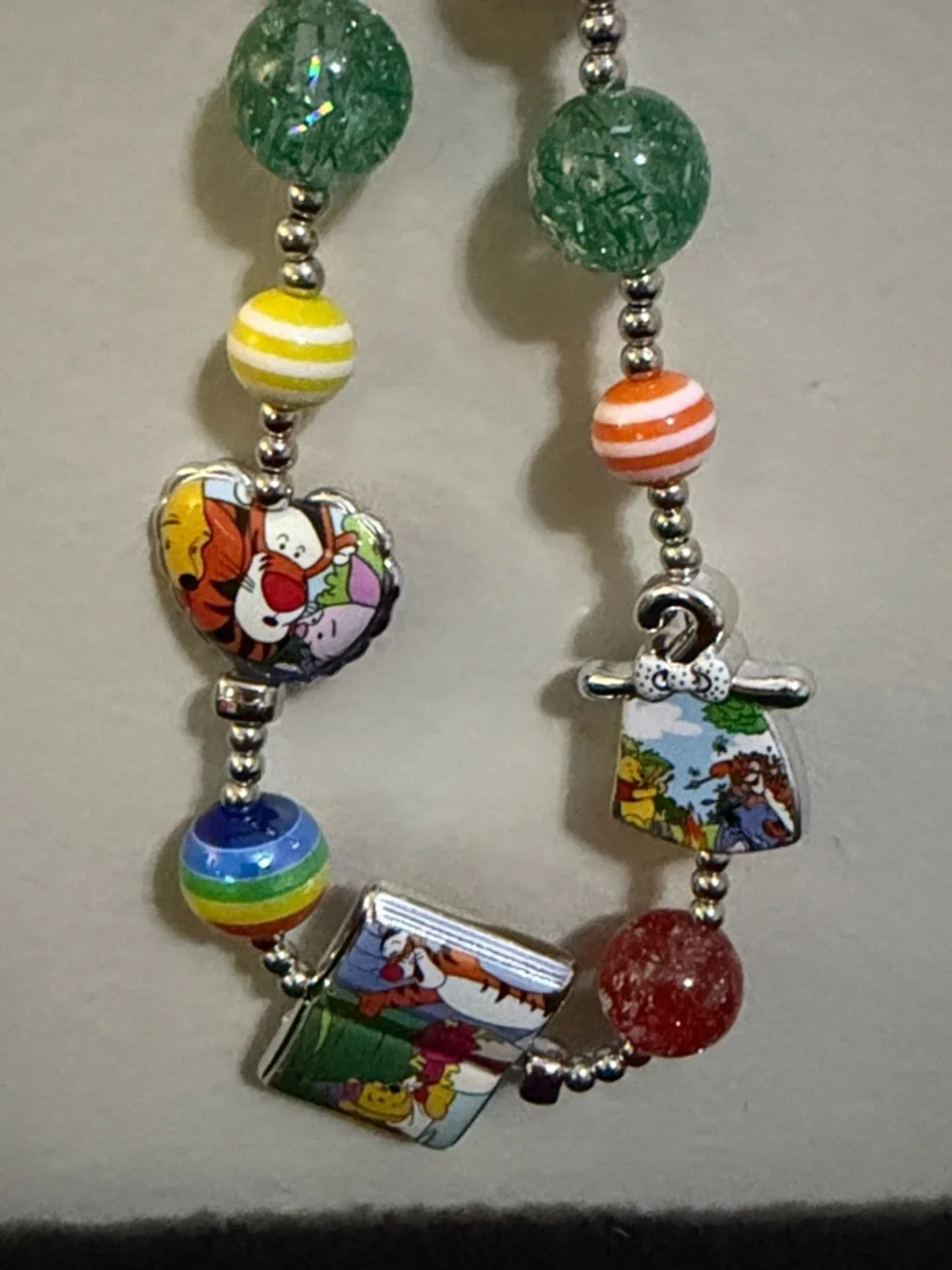 Pooh Rainbow Beaded Charm Necklace with Multicolor Stripes